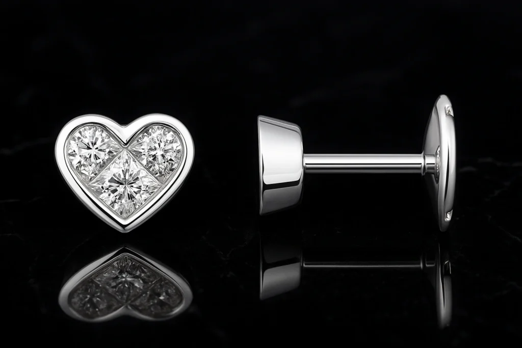 Clou d'oreille diamant en coeur
