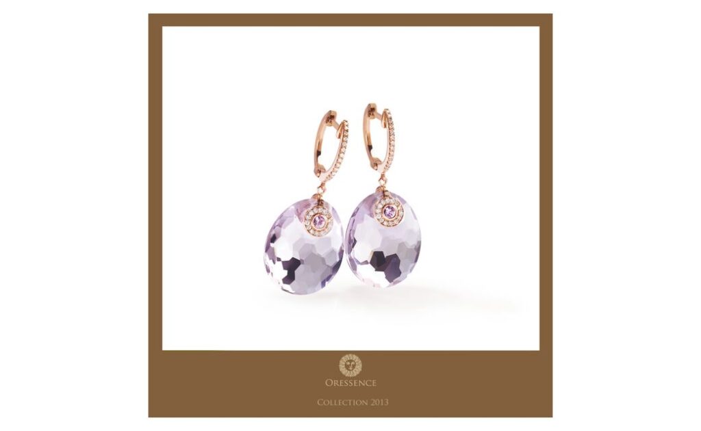 Boucles d'oreilles Créoles Or 18k Diamant 0.22ct Améthyste Rose