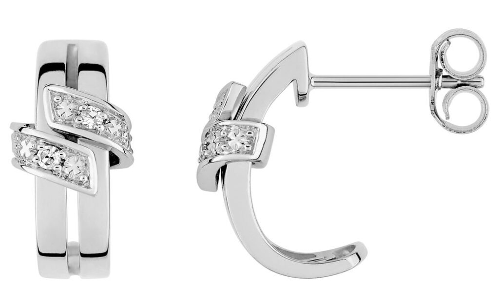 Boucles d'oreilles Créoles Or Blanc 18k Diamant 0.028ct GH P1P2