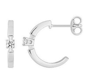 Boucles d'oreilles Demi-créoles Or Blanc 18k Diamant 0.1ct GH P1