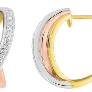 Boucles d'oreilles Demi-créoles Or Jaune Blanc et Rose Diamant 0.08ct GH P2P3