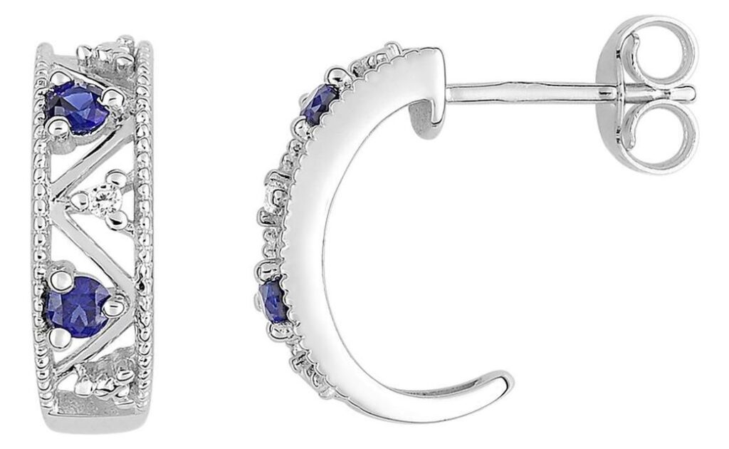 Boucles d'oreilles Demi-créoles Or Blanc Diamant 0.01ct GH P2 Saphir