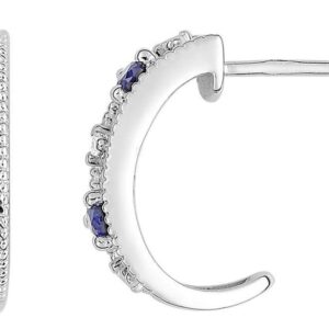 Boucles d'oreilles Demi-créoles Or Blanc Diamant 0.01ct GH P2 Saphir