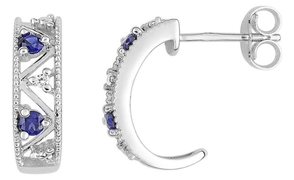 Boucles d'oreilles Demi-créoles Or Blanc Diamant 0.01ct GH P2 Saphir