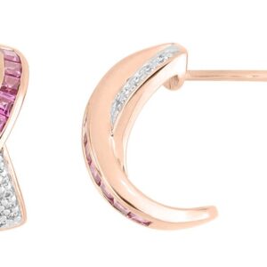 Boucles d'oreilles Demi-créoles Or Rose 18k Rhodié Diamant 0.11ct GH P1 Rubis