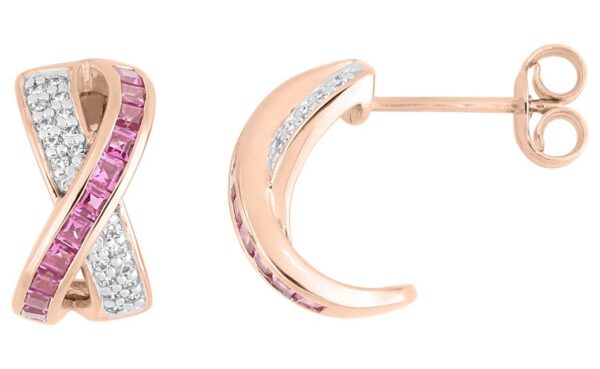 Boucles d'oreilles Demi-créoles Or Rose 18k Rhodié Diamant 0.11ct GH P1 Rubis