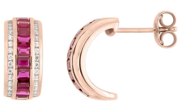 Boucles d'oreilles Demi-créoles Or Rose 18k Diamant 0.18ct GH P1 Rubis