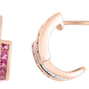 Boucles d'oreilles Demi-créoles Or Rose 18k Rhodié Diamant 0.06ct GH P1 Rubis