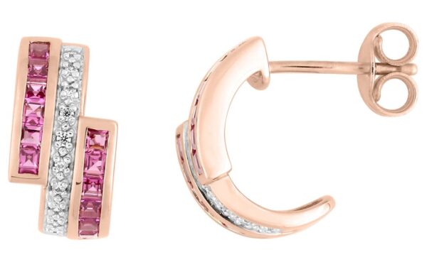 Boucles d'oreilles Demi-créoles Or Rose 18k Rhodié Diamant 0.06ct GH P1 Rubis