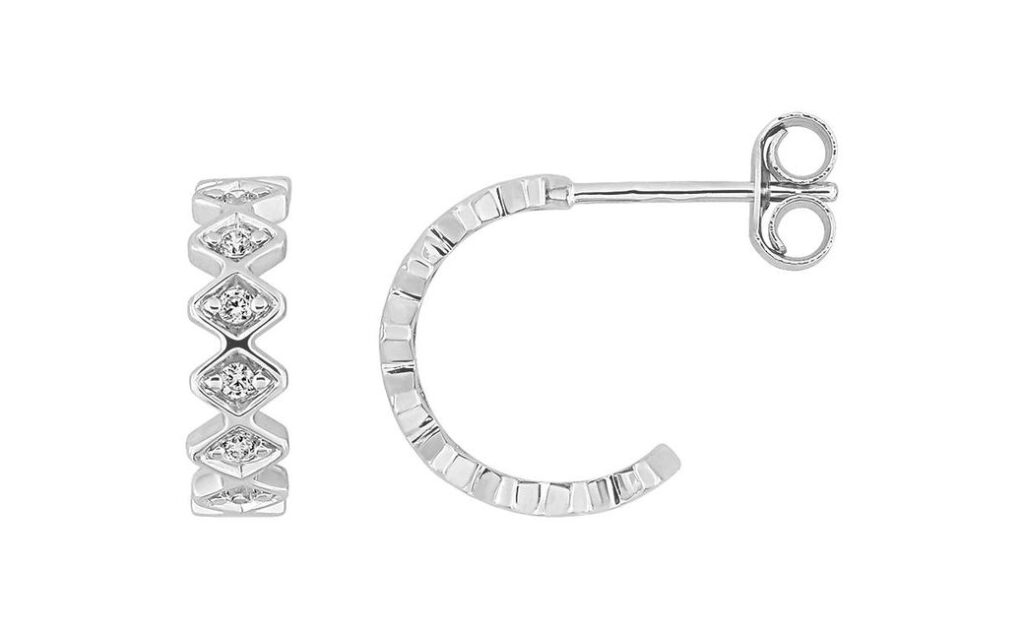 Boucles d'oreilles Demi-créoles Or Blanc 18k Diamant 0.11ct