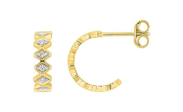 Boucles d'oreilles Demi-créoles Or 18k Rhodié Diamant 0.11ct GH P1