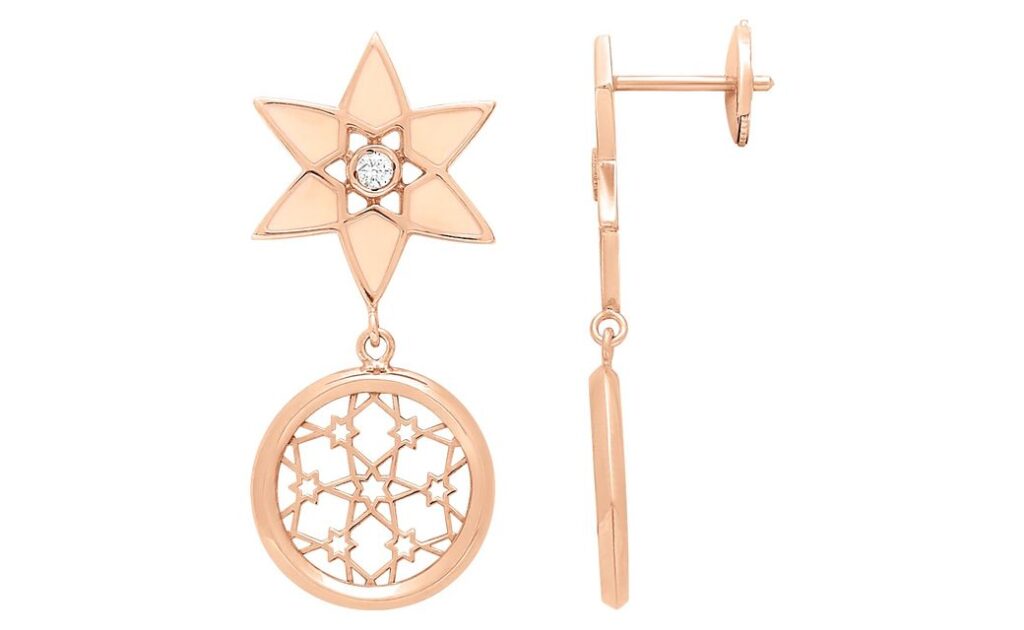 Boucles d'oreilles Pendantes Or Rose 18k Diamant 0.06ct GH SI