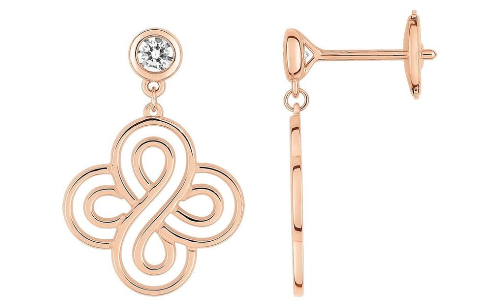 Boucles d'oreilles Pendantes Or Rose 18k Diamant 0.2ct GH SI