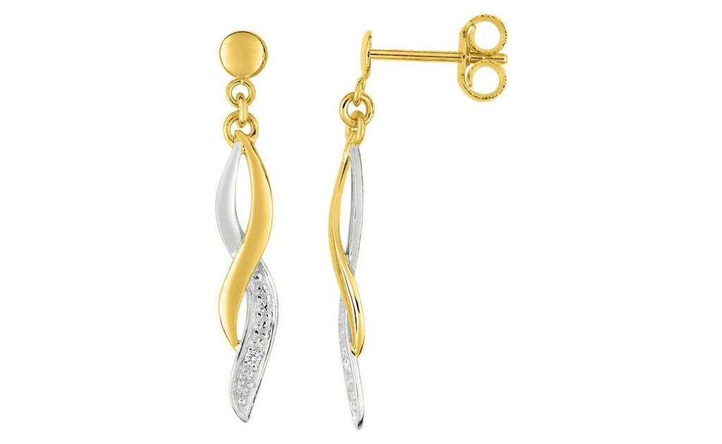 Boucles d'oreilles Pendantes Or Rhodié Diamant 0.01ct GH P2