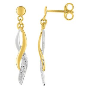 Boucles d'oreilles Pendantes Or Rhodié Diamant 0.01ct GH P2