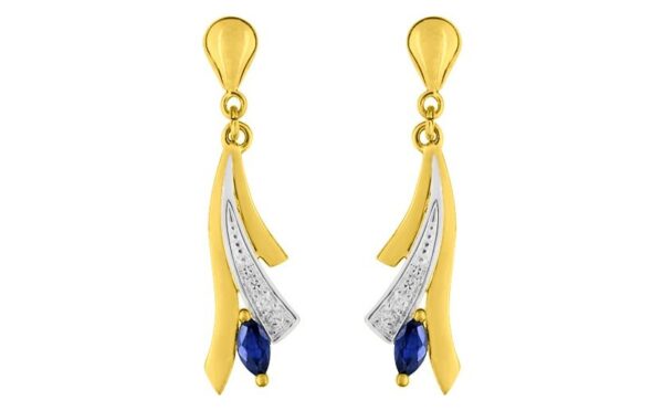 Boucles d'oreilles Pendantes Or Rhodié Diamant 0.01ct GH P2 Saphir