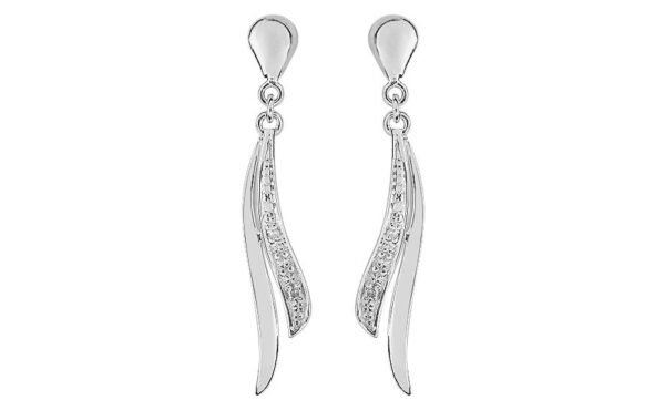 Boucles d'oreilles Pendantes Or Blanc 18k Diamant 0.02ct GH P1